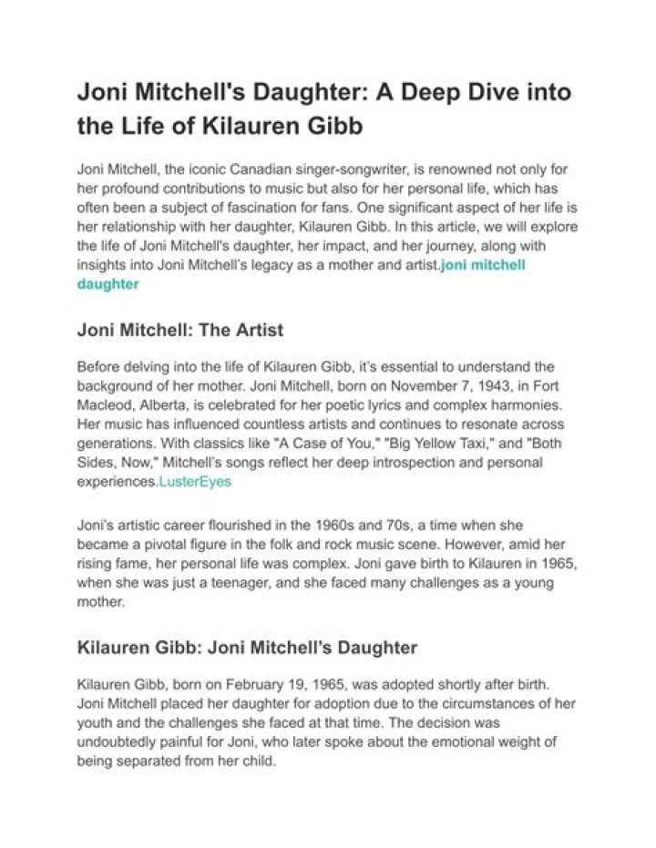Daughter of Joni Mitchell: A Deep Dive into the Life of Kilauren Gibb